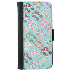 Flip Flops Girly Trendy Abstract Pattern On Teal Wallet Phone Case For iPhone 6/6s