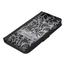 Floral Carving on Brushed Metal iPhone 6/6s Plus Wallet Case