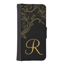 Floral Fantasy Black and Gold Monogram iPhone iPhone SE/5/5s Wallet Case