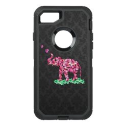 Floral elephant pink sakura blossoms black damask OtterBox defender iPhone 7 case