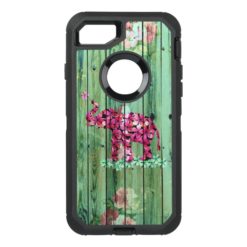 Floral elephant pink sakura green striped wood OtterBox defender iPhone 7 case