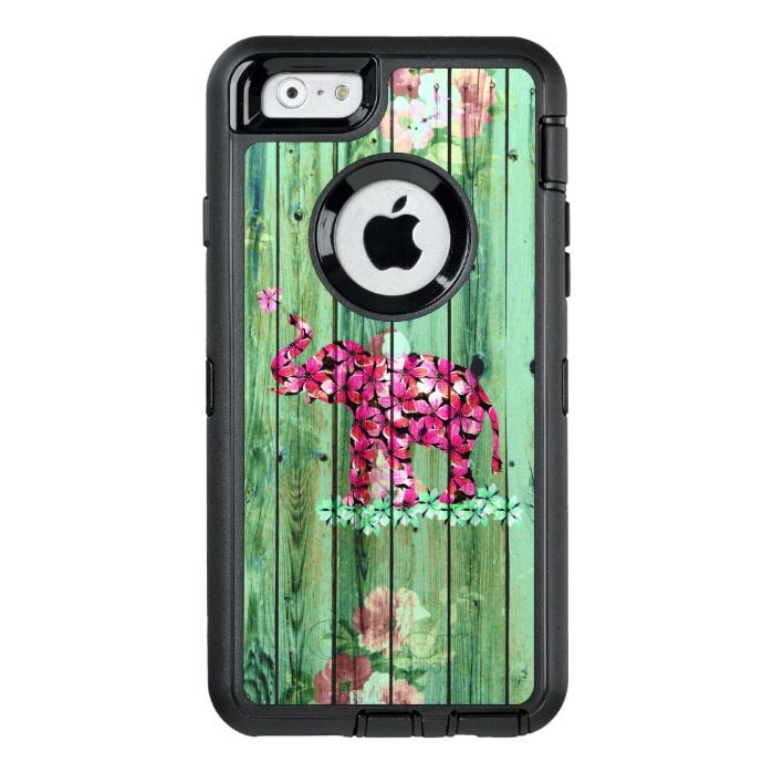 Floral elephant pink sakura green striped wood OtterBox defender iPhone case