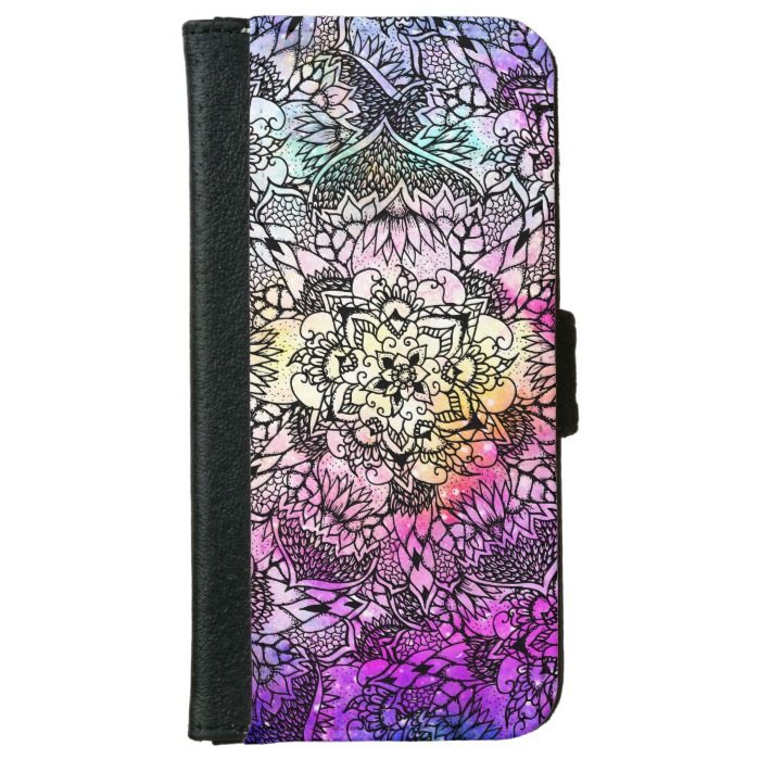 Floral mandala handdrawn pink nebula watercolor iPhone 6/6s wallet case