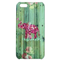 Flower Elephant Pink Sakura Green Striped Wood iPhone 5C Covers