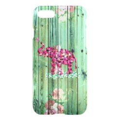 Flower Elephant Pink Sakura Green Striped Wood iPhone 7 Case