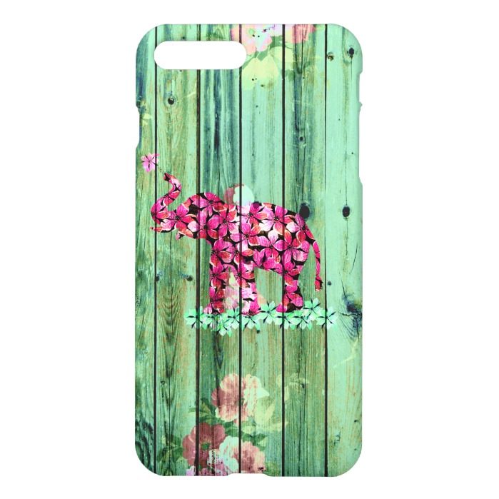 Flower Elephant Pink Sakura Green Striped Wood iPhone 7 Plus Case