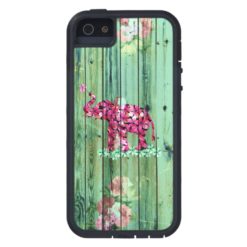 Flower Elephant Pink Sakura Green Striped Wood iPhone SE/5/5s Case