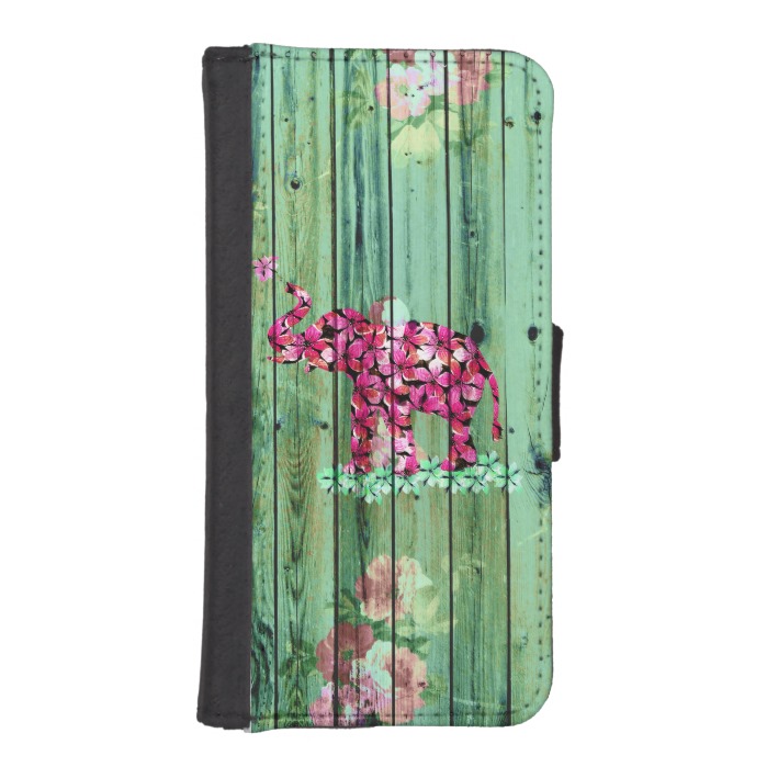Flower Elephant Pink Sakura Green Striped Wood iPhone SE/5/5s Wallet Case