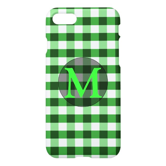 Forest Green Gingham Pattern Personalized Monogram iPhone 7 Case
