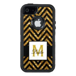 GIRLY PERSONALIZED GOLD GLITTER CHEVRON PATTERN OtterBox DEFENDER iPhone CASE