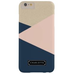 Geometric Navy & Blush Pink Personalized Barely There iPhone 6 Plus Case