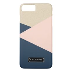 Geometric Navy & Blush Pink Personalized iPhone 7 Plus Case