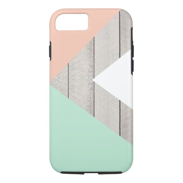 Girly Apricot Teal Gray Wood Modern Color Block iPhone 7 Case