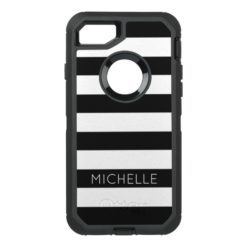 Girly Black White Stripes Custom Name Monogram OtterBox Defender iPhone 7 Case