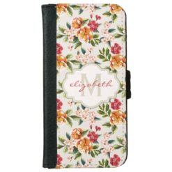 Girly Chic Floral Pattern with Monogram Name Wallet Phone Case For iPhone 6/6s