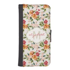 Girly Chic Floral Pattern with Monogram Name iPhone SE/5/5s Wallet Case