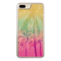 Girly Cool Pink Turquoise Tropical Ombre Palm Tree Carved iPhone 7 Plus Case