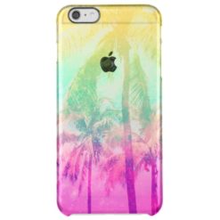 Girly Cool Pink Turquoise Tropical Ombre Palm Tree Clear iPhone 6 Plus Case