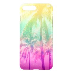 Girly Cool Pink Turquoise Tropical Ombre Palm Tree iPhone 7 Plus Case