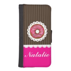 Girly Cute Pink & Brown Donut Personalized Name iPhone SE/5/5s Wallet Case