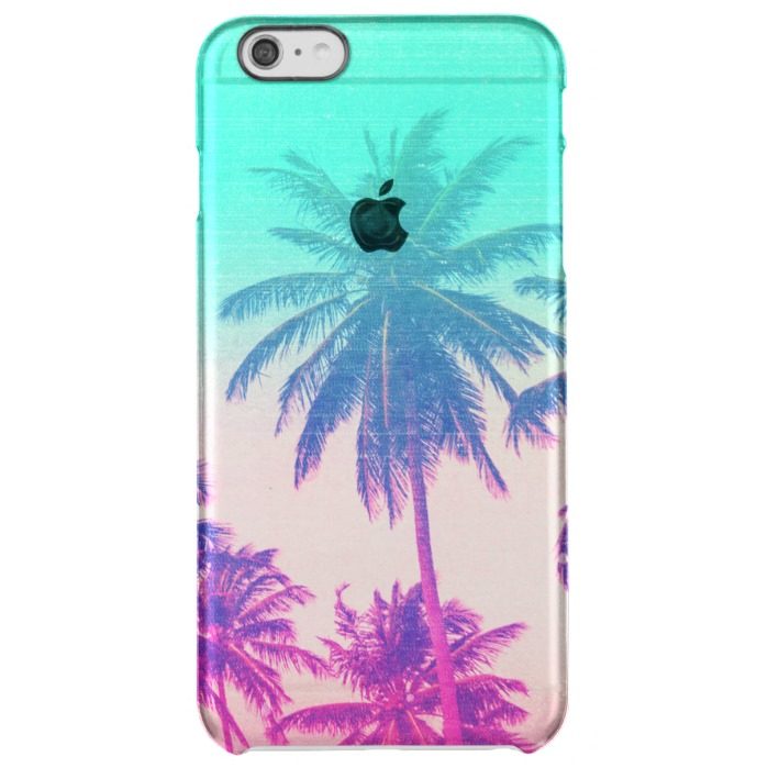 Girly Cute Pink Turquoise Ombre Tropical Palm Tree Clear iPhone 6 Plus Case
