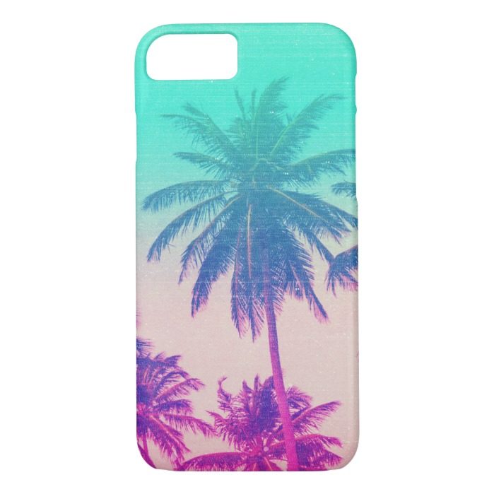 Girly Cute Pink Turquoise Ombre Tropical Palm Tree iPhone 7 Case