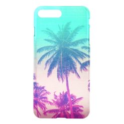 Girly Cute Pink Turquoise Ombre Tropical Palm Tree iPhone 7 Plus Case