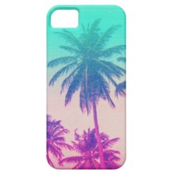 Girly Cute Pink Turquoise Ombre Tropical Palm Tree iPhone SE/5/5s Case