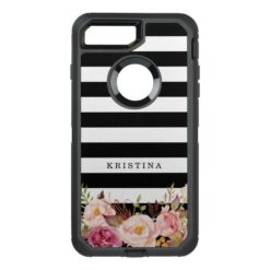 Girly Floral Decor | Classic Black White Stripes OtterBox Defender iPhone 7 Plus Case
