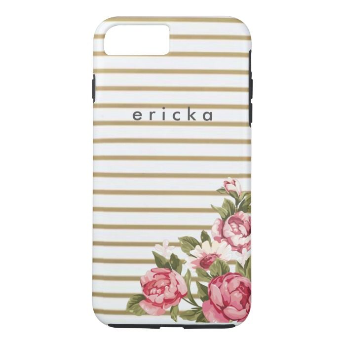 Girly Gold Stripe Rose Personalized Phone iPhone 7 Plus Case