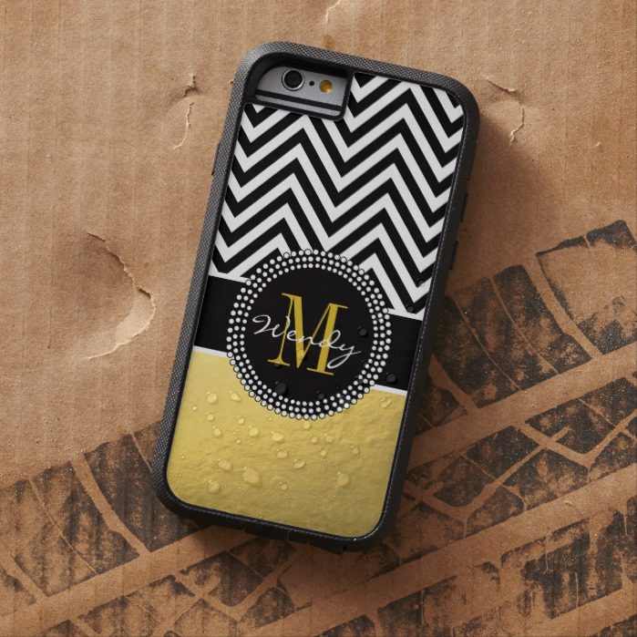 Girly Gold and Black Chevron Monogrammed Tough Xtreme iPhone 6 Case