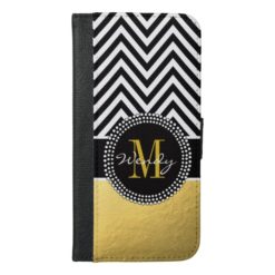 Girly Gold and Black Chevron Monogrammed iPhone 6/6s Plus Wallet Case