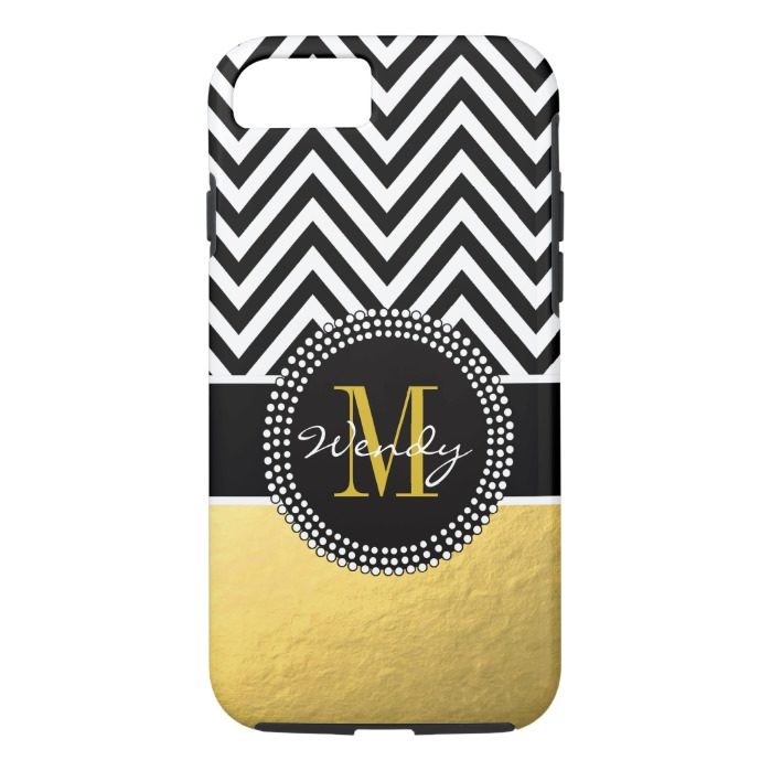 Girly Gold and Black Chevron Monogrammed iPhone 7 Case