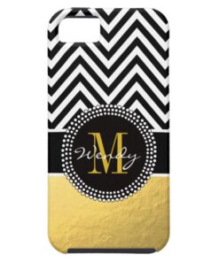 Girly Gold and Black Chevron Monogrammed iPhone SE/5/5s Case