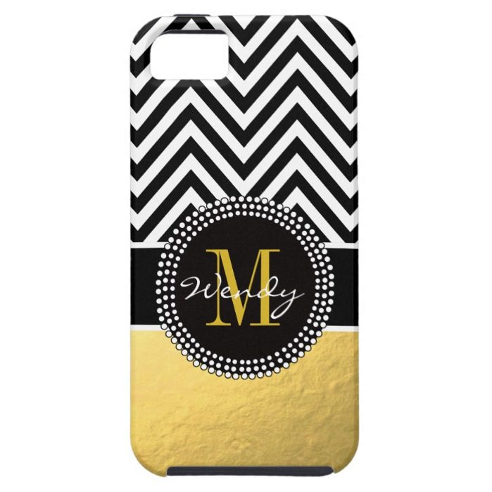 Girly Gold and Black Chevron Monogrammed iPhone SE/5/5s Case