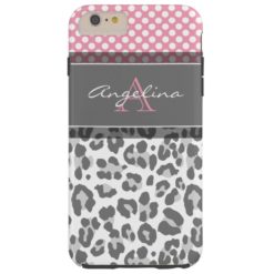 Girly Leopard Spot Print Pattern Custom Monograms Tough iPhone 6 Plus Case