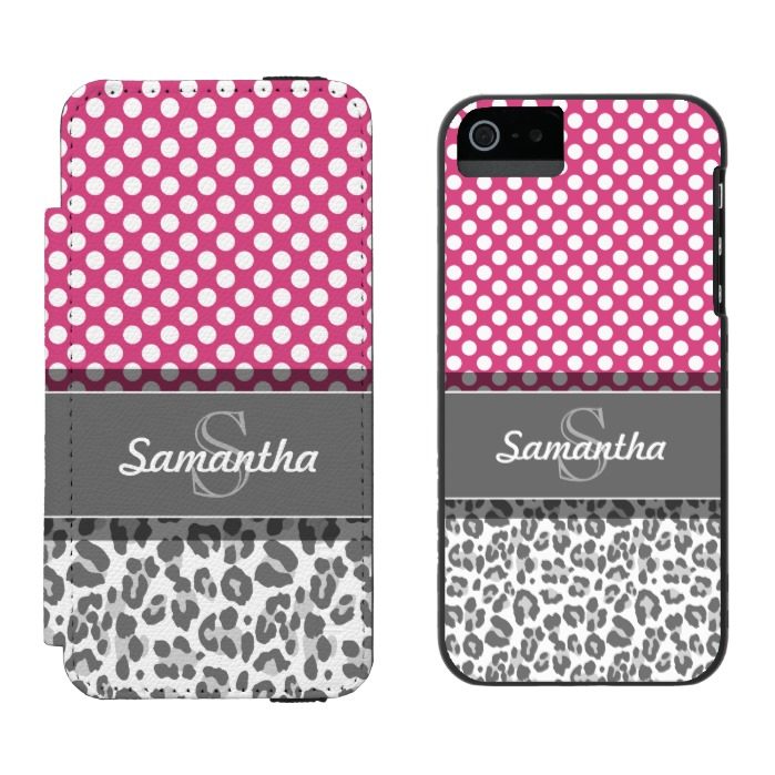 Girly Leopard Spot Print Pattern Custom Monograms Wallet Case For iPhone SE/5/5s