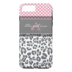 Girly Leopard Spot Print Pattern Custom Monograms iPhone 7 Plus Case