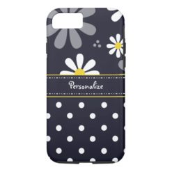 Girly Mod Daisies and Polka Dots With Name iPhone 7 Case
