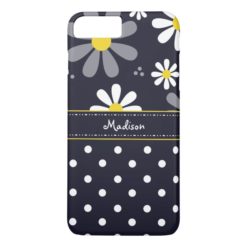 Girly Mod Daisies and Polka Dots With Name iPhone 7 Plus Case