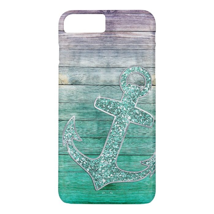 Girly Nautical Purple Aqua Anchor & Wood Look iPhone 7 Plus Case