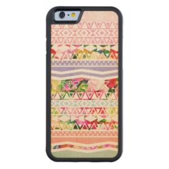 Girly Pastel Watercolor Floral Aztec Pattern Carved Maple iPhone 6 Bumper Case