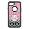 Girly Pink Glitter Black Damask OtterBox Defender iPhone 7 Case