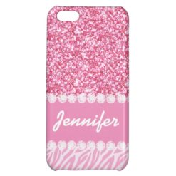 Girly Pink Glitter Zebra Stripes Your Name iPhone 5C Cover