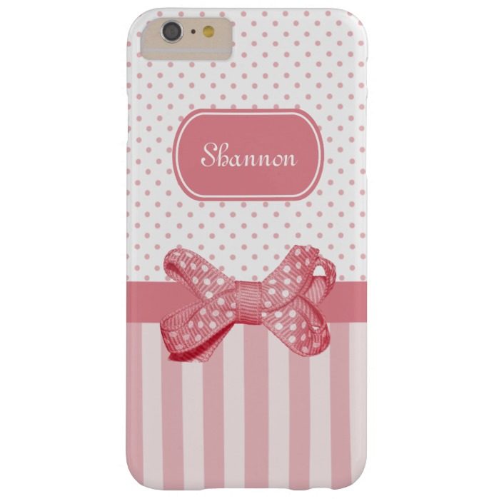 Girly Pink Stripes Cute Polka Dot Bow With Name Barely There iPhone 6 Plus Case