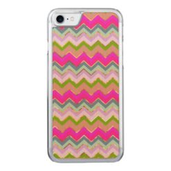 Girly Pink Teal Chevron Gold Glitter Photo Print Carved iPhone 7 Case