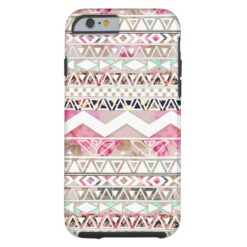 Girly Pink White Floral Abstract Aztec Pattern Tough iPhone 6 Case