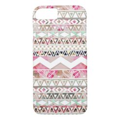Girly Pink White Floral Abstract Aztec Pattern iPhone 7 Case