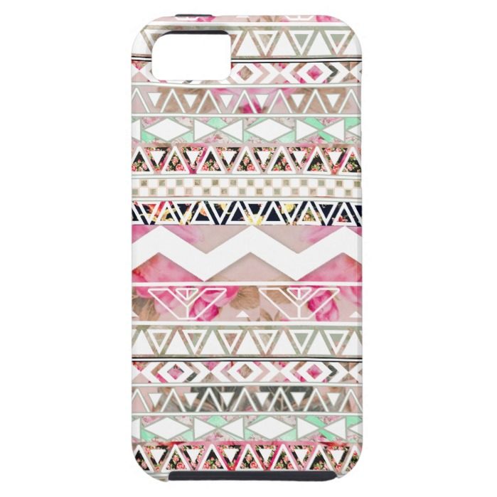 Girly Pink White Floral Abstract Aztec Pattern iPhone SE/5/5s Case