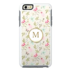 Girly Pink and Blue Flowers Trendy Gold Monogram OtterBox iPhone 6/6s Plus Case